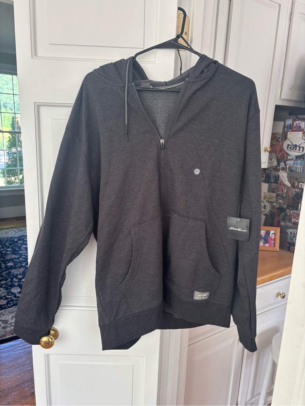 Eddie Bauer Men's Charcoal Gray Full-Zip Hooded Sweater
